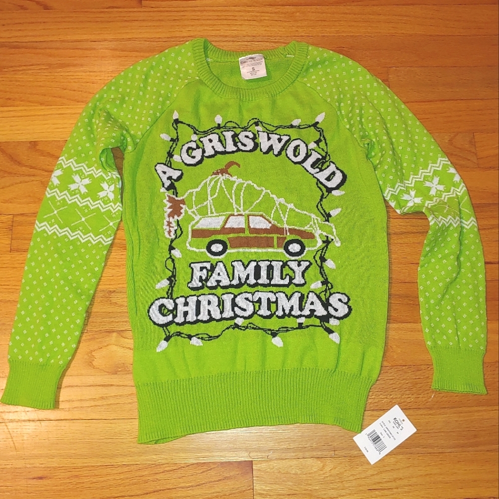 SMALL National Lampoons A GRISWOLD FAMILY CHRISTMAS Sweater Lime Green Snowflake